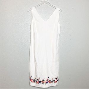 Maggy London- White Linen Embroidered Dress